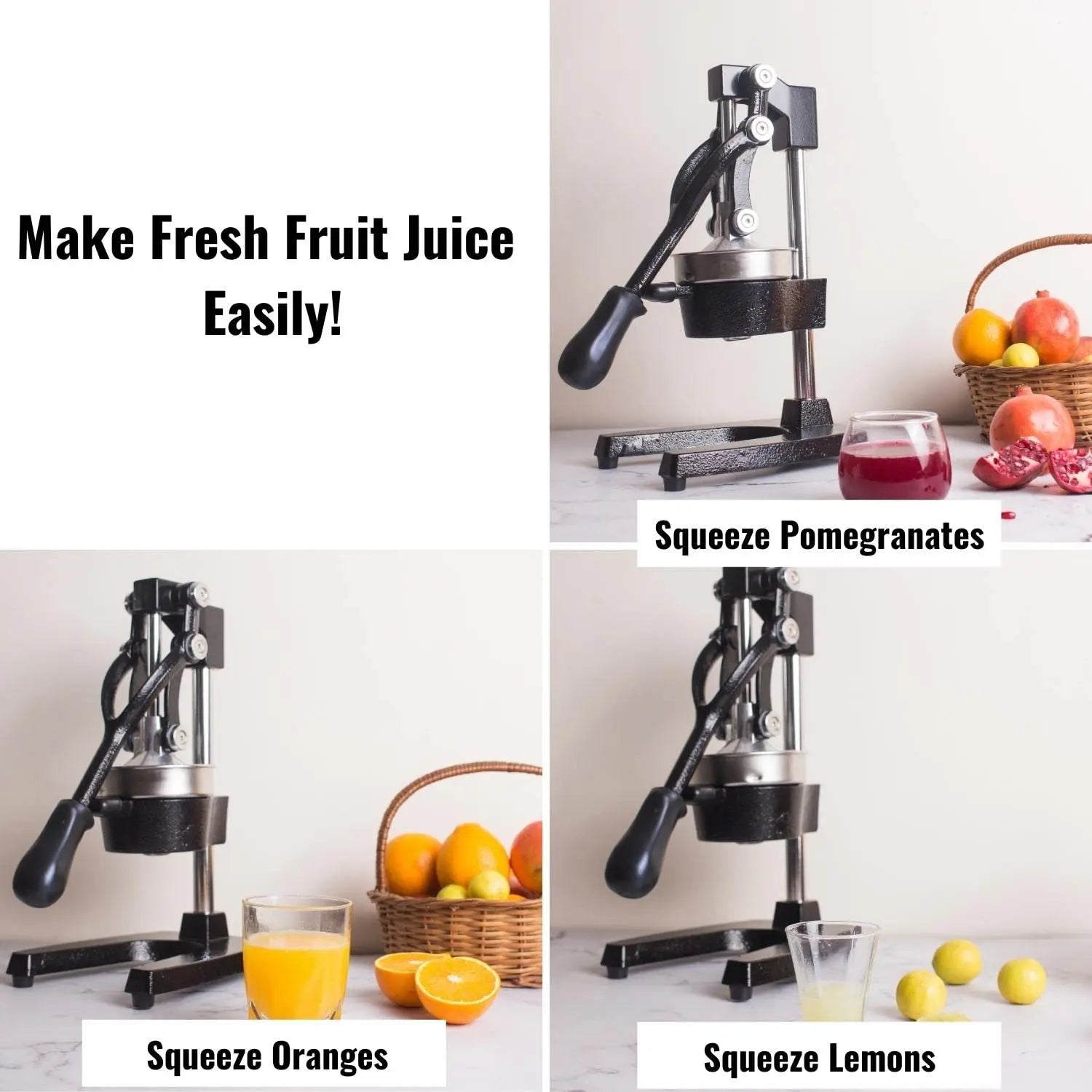 InstaCuppa Heavy Duty Manual Press Fruit Juicer with Premium Grade Cast Iron Build, Perfect for Squeezing Lemon, Orange and Pomegranate Juices 