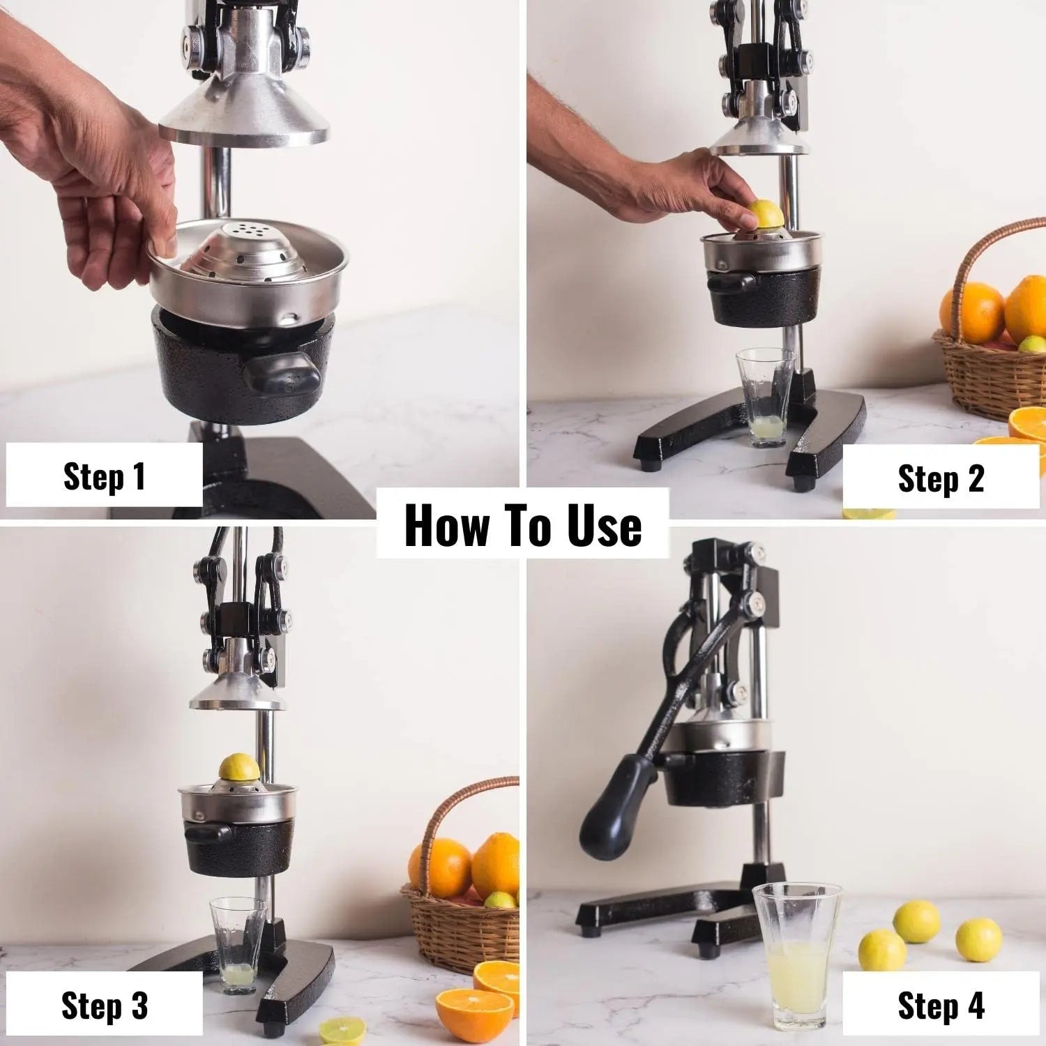 InstaCuppa Heavy Duty Manual Press Fruit Juicer with Premium Grade Cast Iron Build, Perfect for Squeezing Lemon, Orange and Pomegranate Juices 