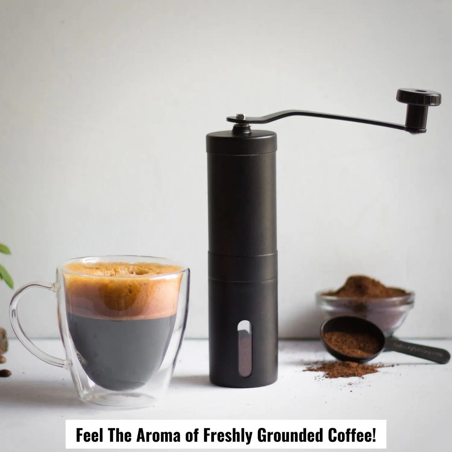 InstaCuppa Manual Hand Coffee Bean Grinder with Ceramic Burr - Feel The Aroma Of Freshly Grounder Coffee, Black Color