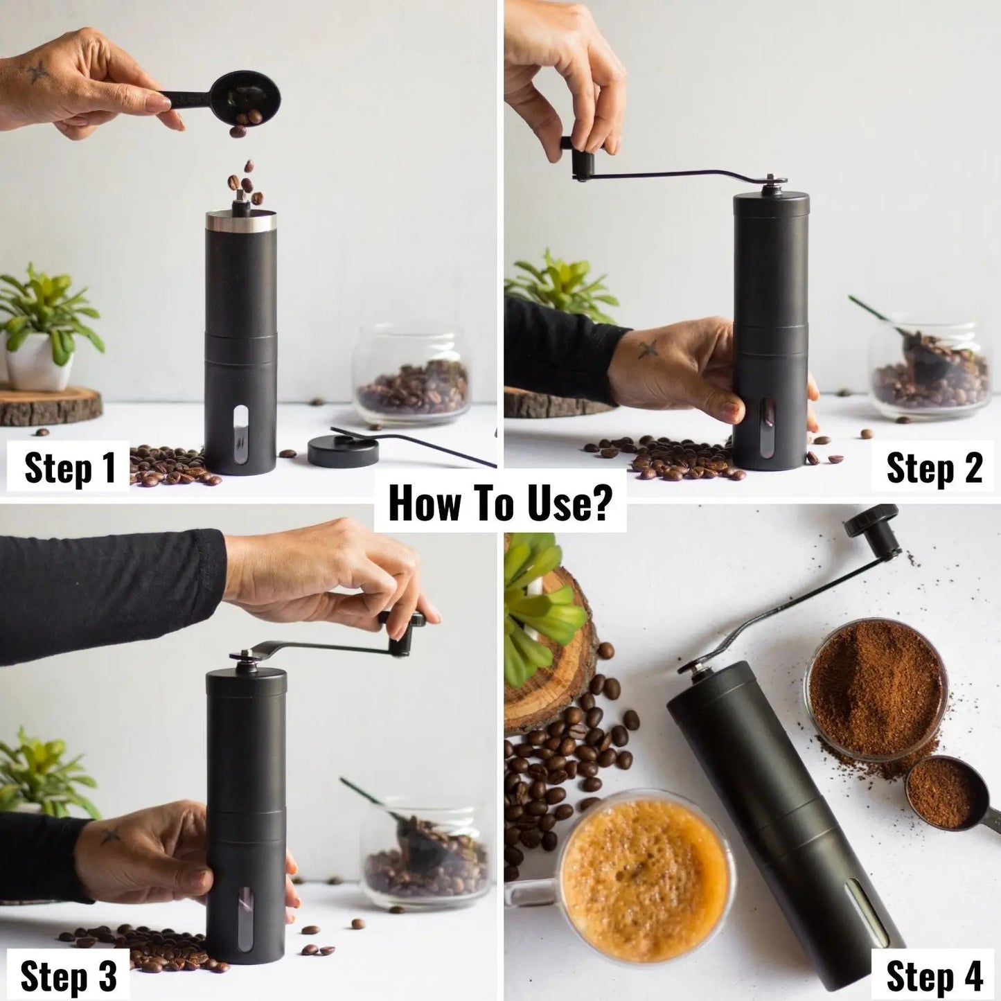 InstaCuppa Manual Hand Coffee Bean Grinder, Black Color - How To Grind Coffee Beans?