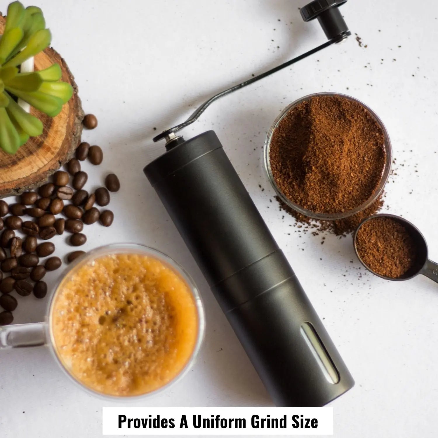 InstaCuppa Manual Hand Coffee Bean Grinder with Ceramic Burr - Provides An Uniform Grind Size, Black Color