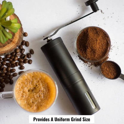 InstaCuppa Manual Hand Coffee Bean Grinder with Ceramic Burr - Provides An Uniform Grind Size, Black Color