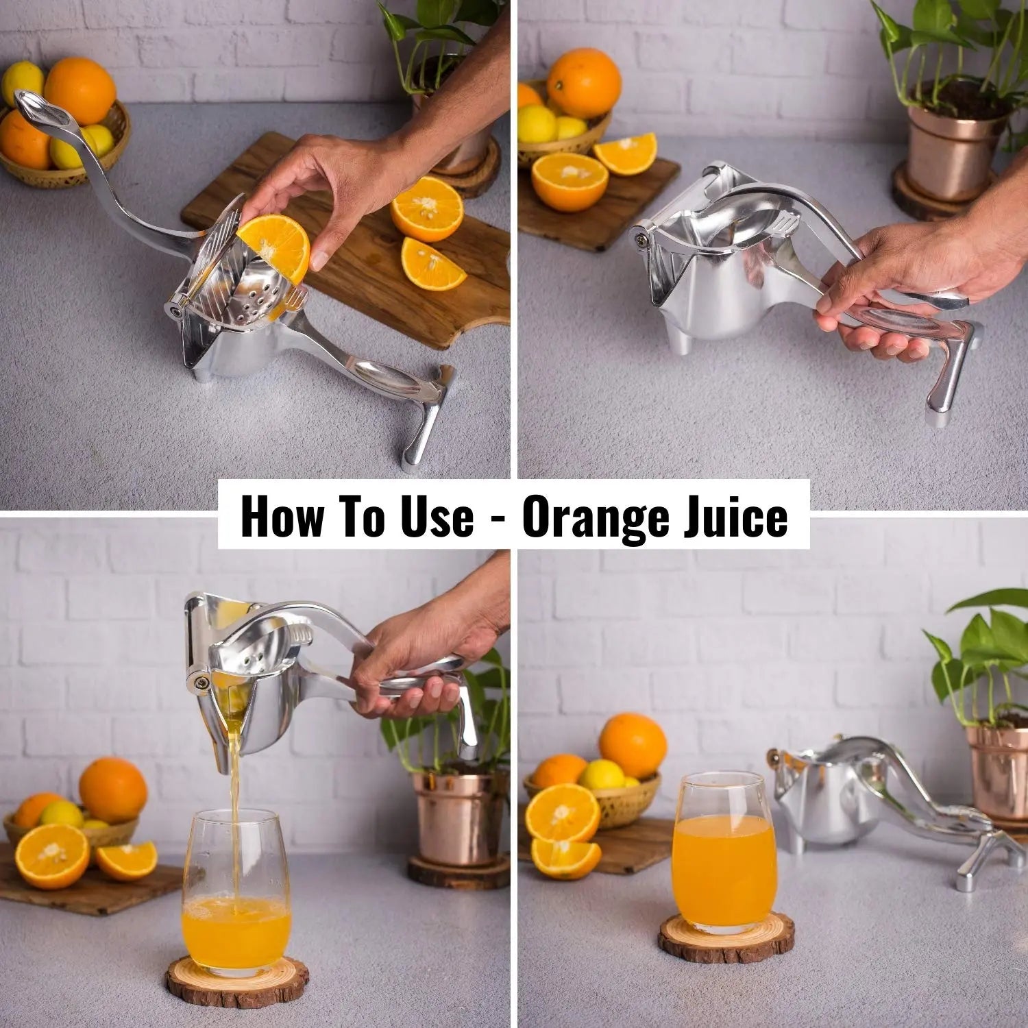 InstaCuppa Manual Press Hand Fruit Juicer with Removable Strainer, Heavy Duty Aluminium Build, Hand Fruits Squeezer for Pomegranates, Lemons, Oranges 