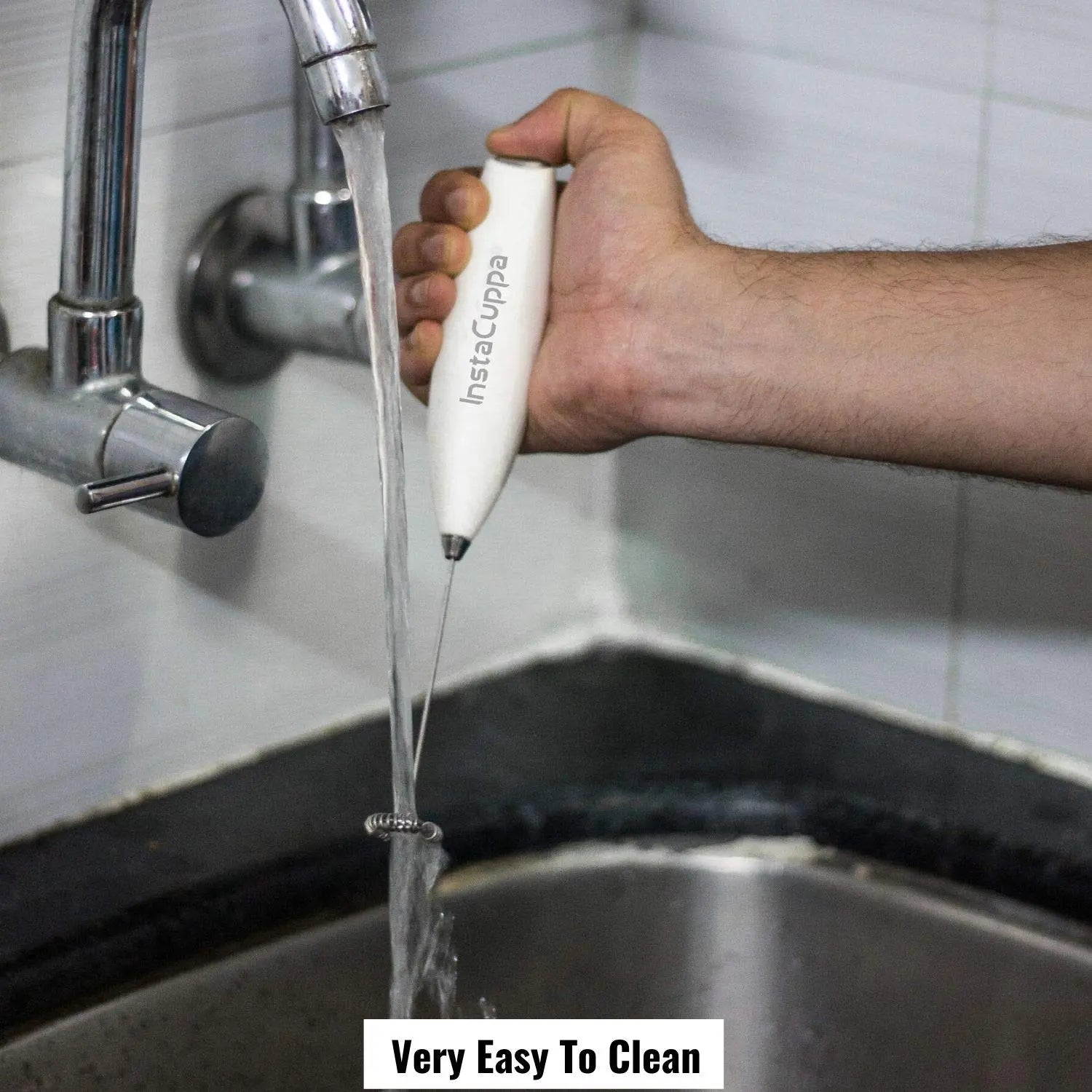 InstaCuppa Handheld Battery Operated Milk Frother / Coffee Beater, White Color - Very Easy To Clean
