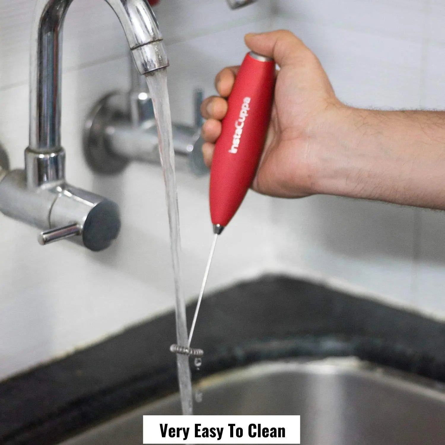 InstaCuppa Milk Frother for Coffee - Handheld Battery Operated Electric Milk and Coffee Frother, Portable Foam Maker with Stainless Steel Stand 