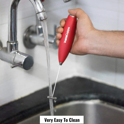 InstaCuppa Milk Frother for Coffee - Handheld Battery Operated Electric Milk and Coffee Frother, Portable Foam Maker with Stainless Steel Stand 