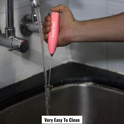 InstaCuppa Milk Frother for Coffee - Handheld Battery Operated Electric Milk and Coffee Frother, Portable Foam Maker with Stainless Steel Stand 