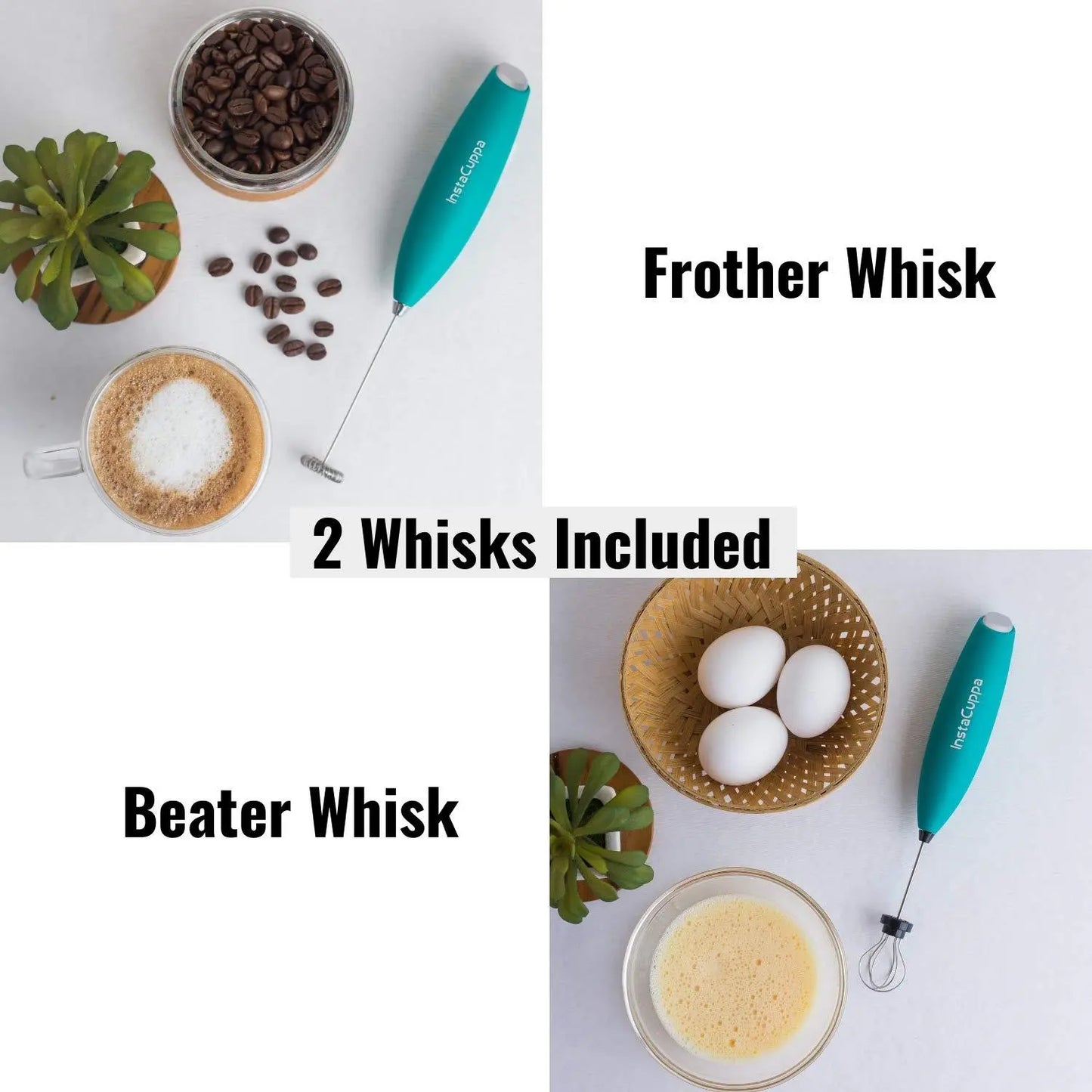 InstaCuppa Milk Frother for Coffee - Handheld Battery Operated Electric Milk and Coffee Frother, Portable Foam Maker with Stainless Steel Stand 