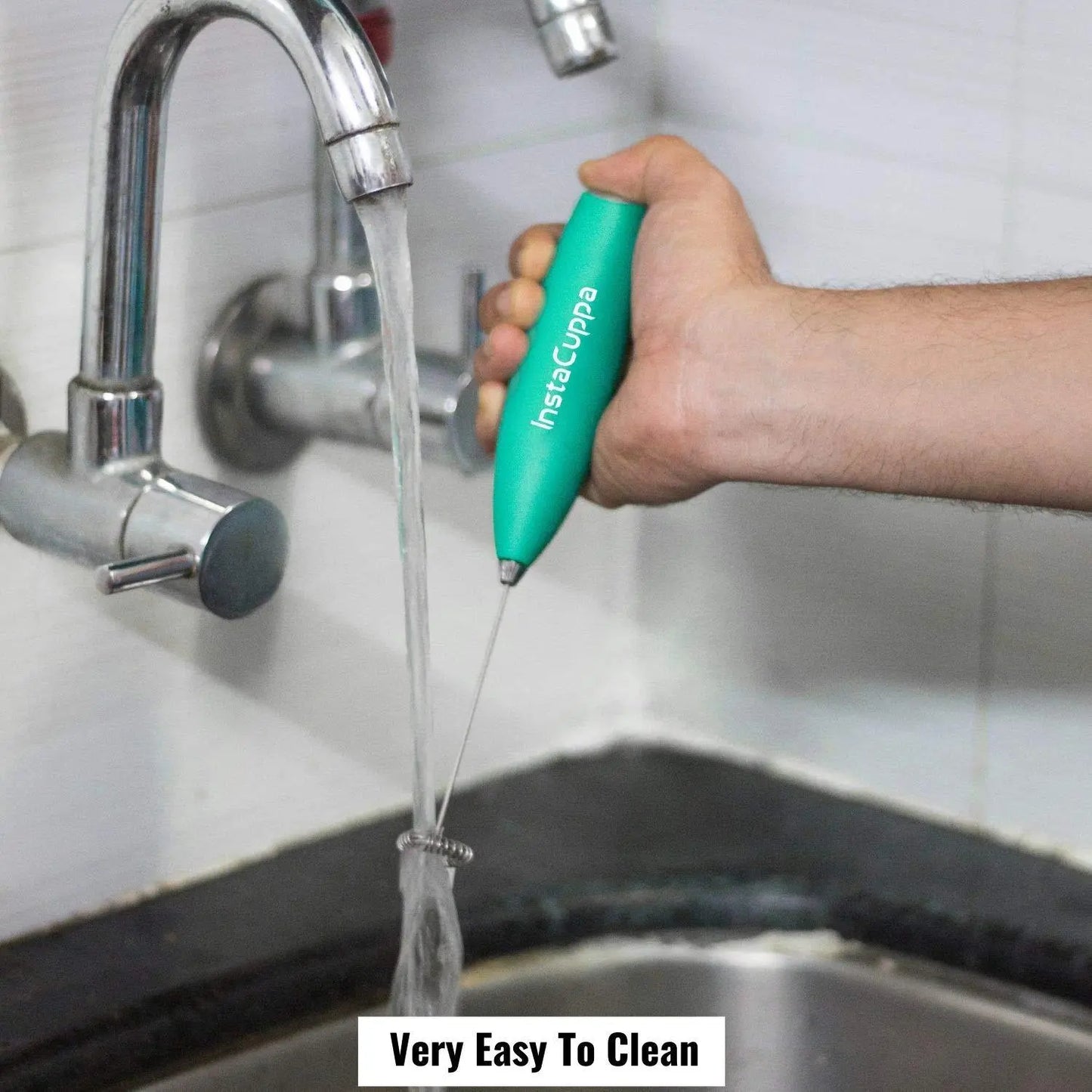 InstaCuppa Milk Frother for Coffee - Handheld Battery Operated Electric Milk and Coffee Frother, Portable Foam Maker with Stainless Steel Stand 