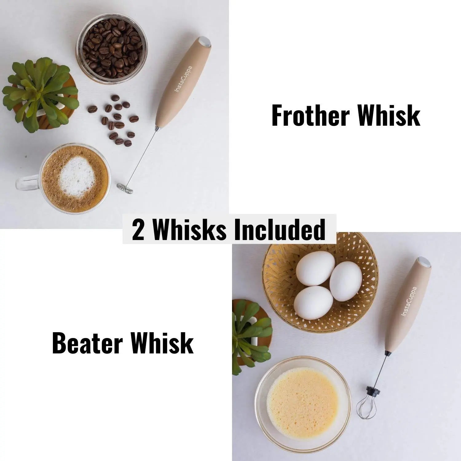 InstaCuppa Milk Frother for Coffee - Handheld Battery Operated Electric Milk and Coffee Frother, Portable Foam Maker with Stainless Steel Stand 