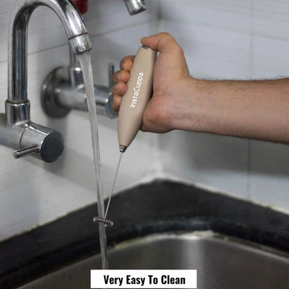 InstaCuppa Milk Frother for Coffee - Handheld Battery Operated Electric Milk and Coffee Frother, Portable Foam Maker with Stainless Steel Stand 