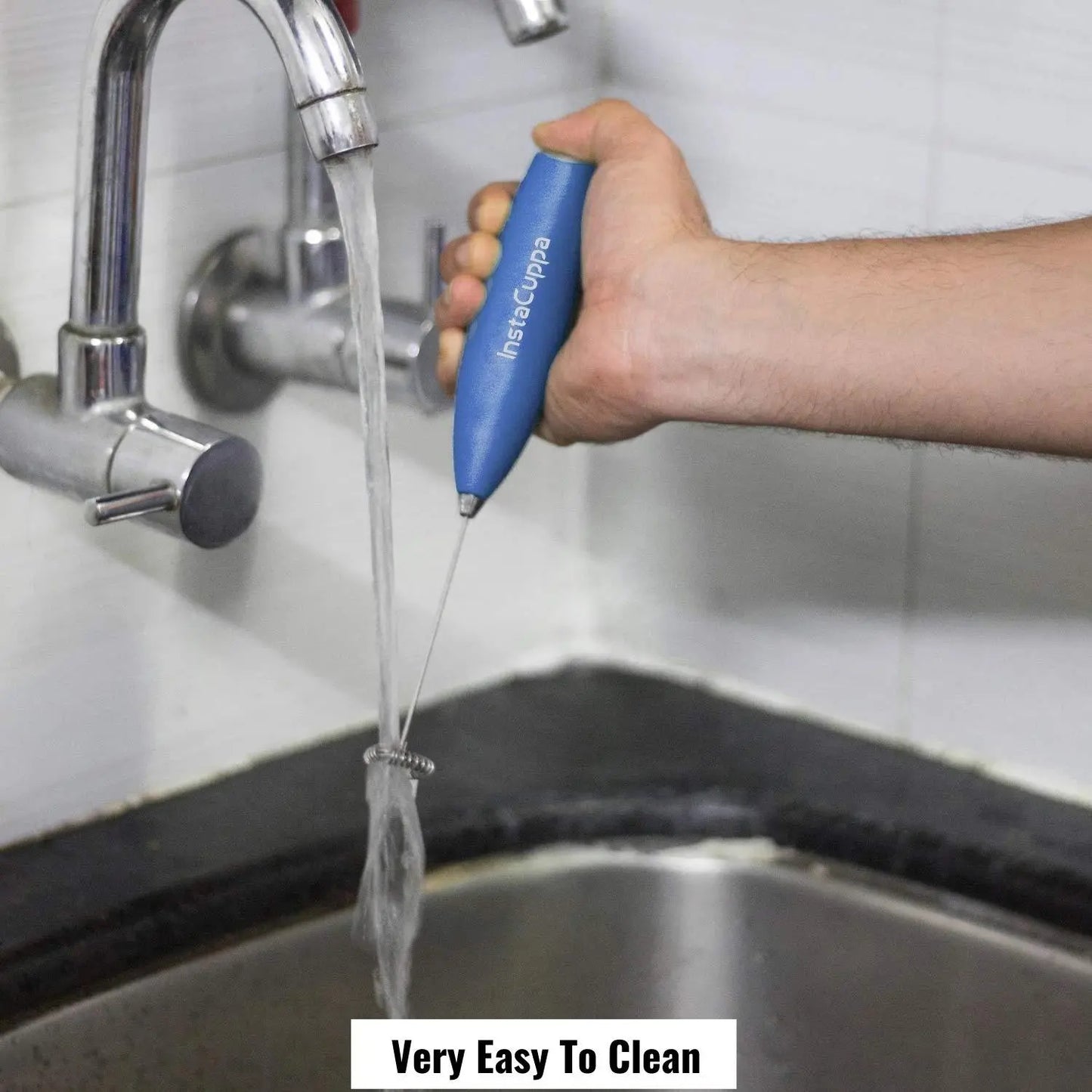 InstaCuppa Milk Frother for Coffee - Handheld Battery Operated Electric Milk and Coffee Frother, Portable Foam Maker with Stainless Steel Stand 