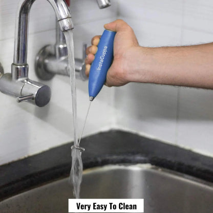 InstaCuppa Milk Frother for Coffee - Handheld Battery Operated Electric Milk and Coffee Frother, Portable Foam Maker with Stainless Steel Stand 