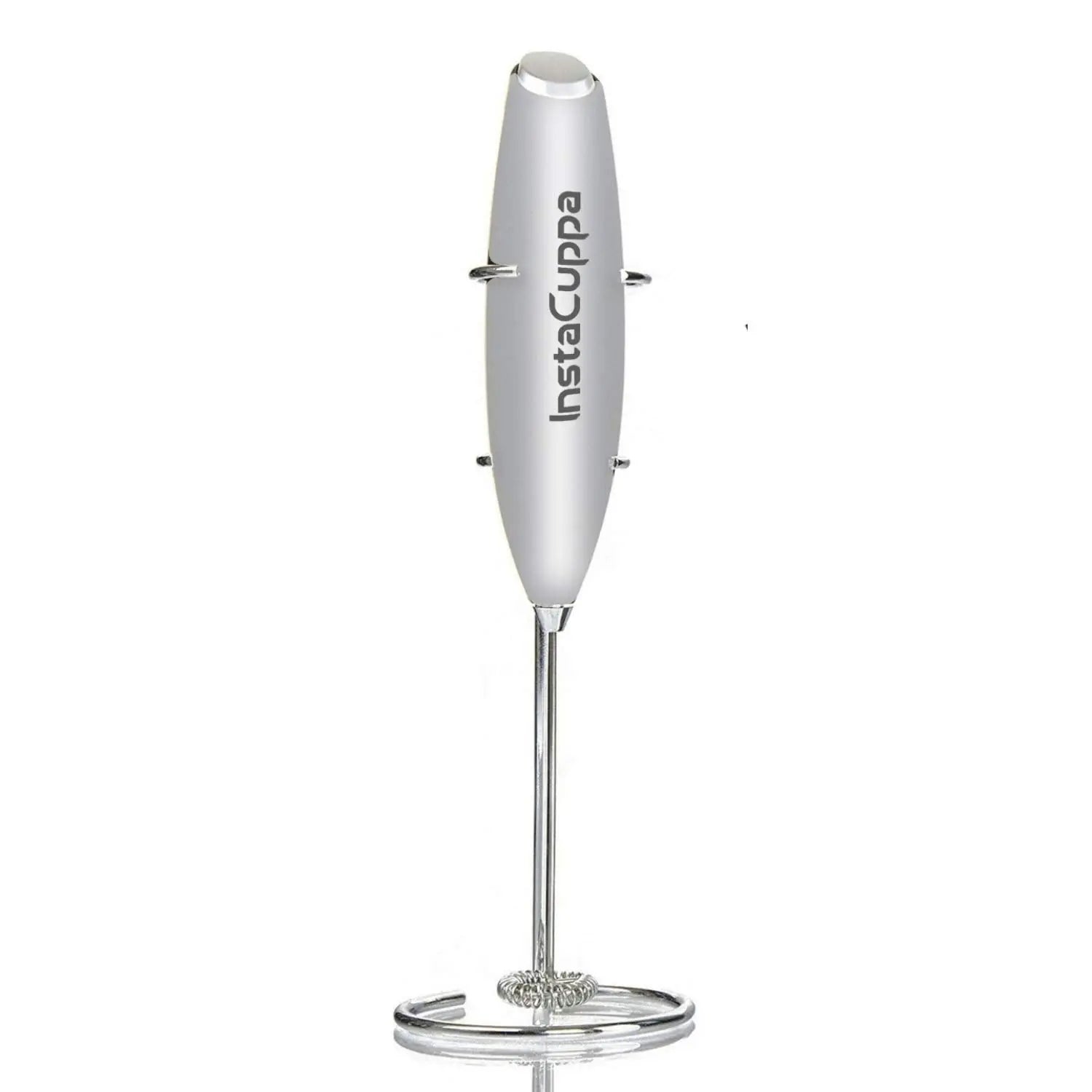 InstaCuppa Milk Frother for Coffee - Handheld Battery Operated Electric Milk and Coffee Frother, Portable Foam Maker with Stainless Steel Stand  Silver / Milk Frother
