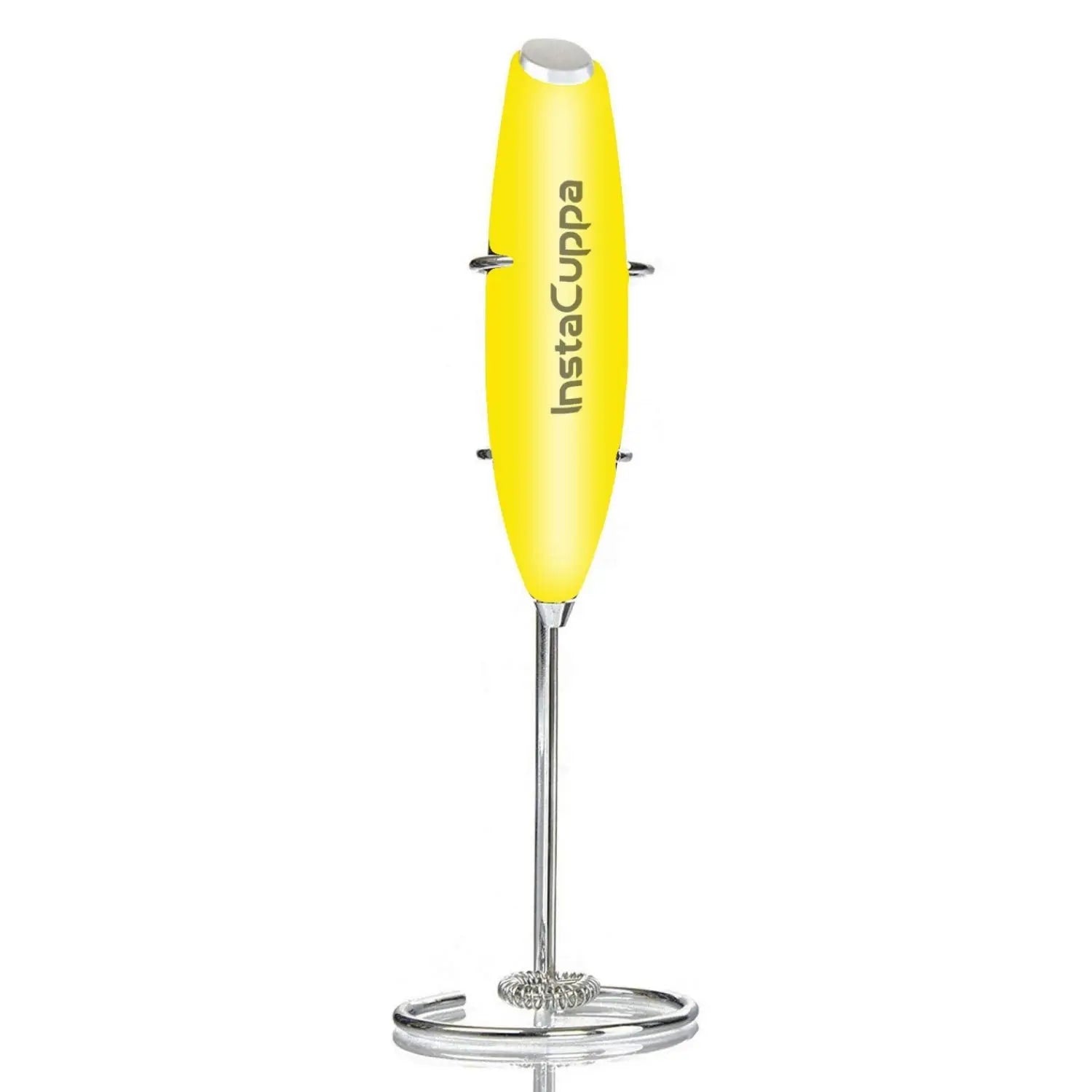 InstaCuppa Milk Frother for Coffee - Handheld Battery Operated Electric Milk and Coffee Frother, Portable Foam Maker with Stainless Steel Stand  Yellow / Milk Frother