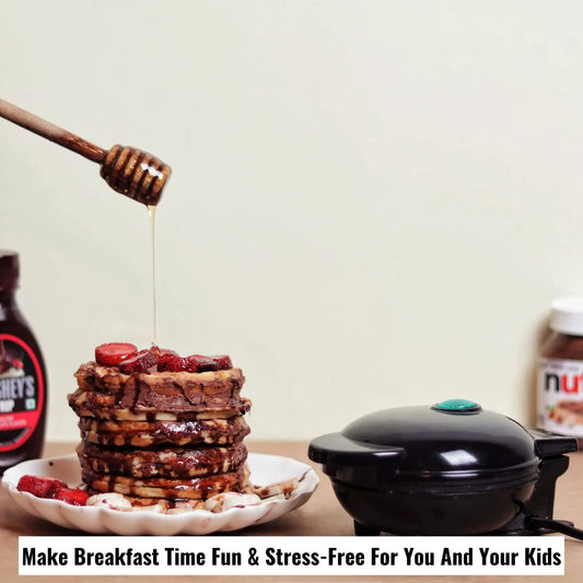 InstaCuppa Mini Waffle Maker For Individual Waffles, Non-stick, Easy To Clean, Portable, 4 inch, Black 