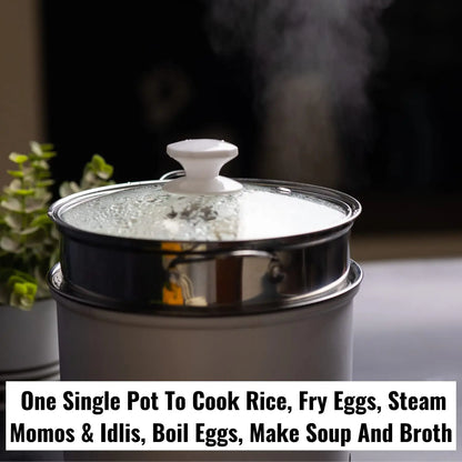 InstaCuppa Multipurpose Electric Kettle Cum Cooker with Non-Stick Inner, Includes Free Steamer, Boiler Trays for Idly & Eggs, 1.2 Liter, 600 Watts 