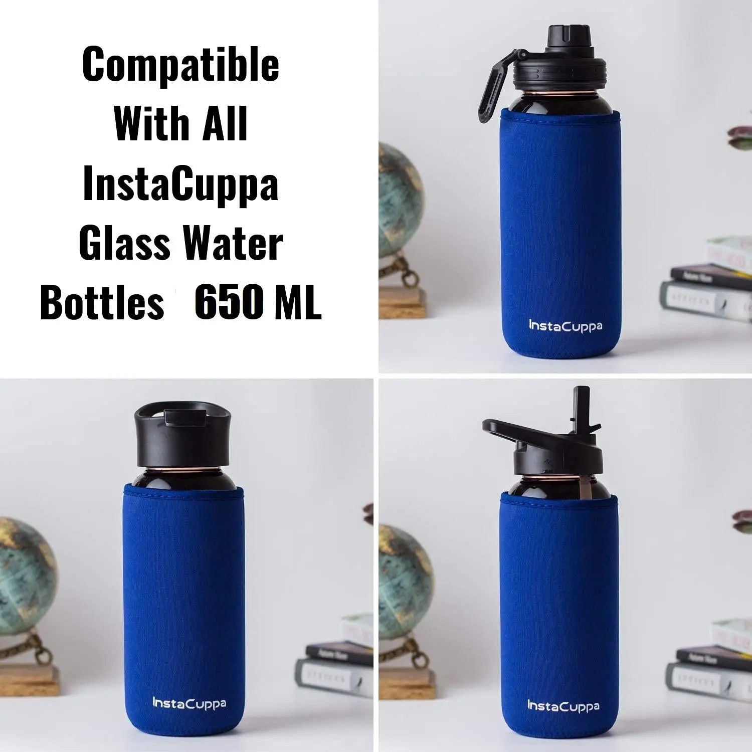 InstaCuppa Neoprene Silicone Sleeve Add on for Glass Bottle 650 ML/1000 ML 