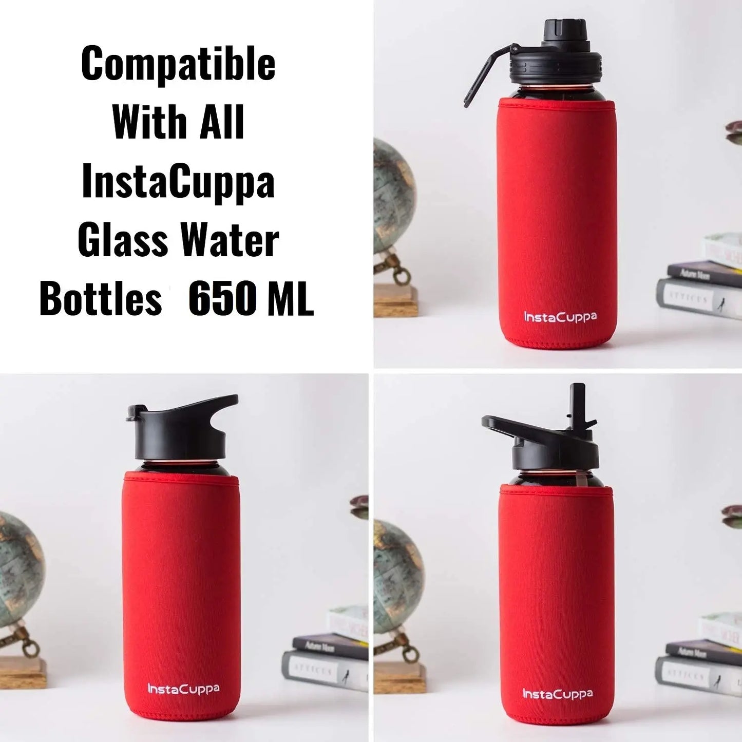InstaCuppa Neoprene Silicone Sleeve Add on for Glass Bottle 650 ML/1000 ML 