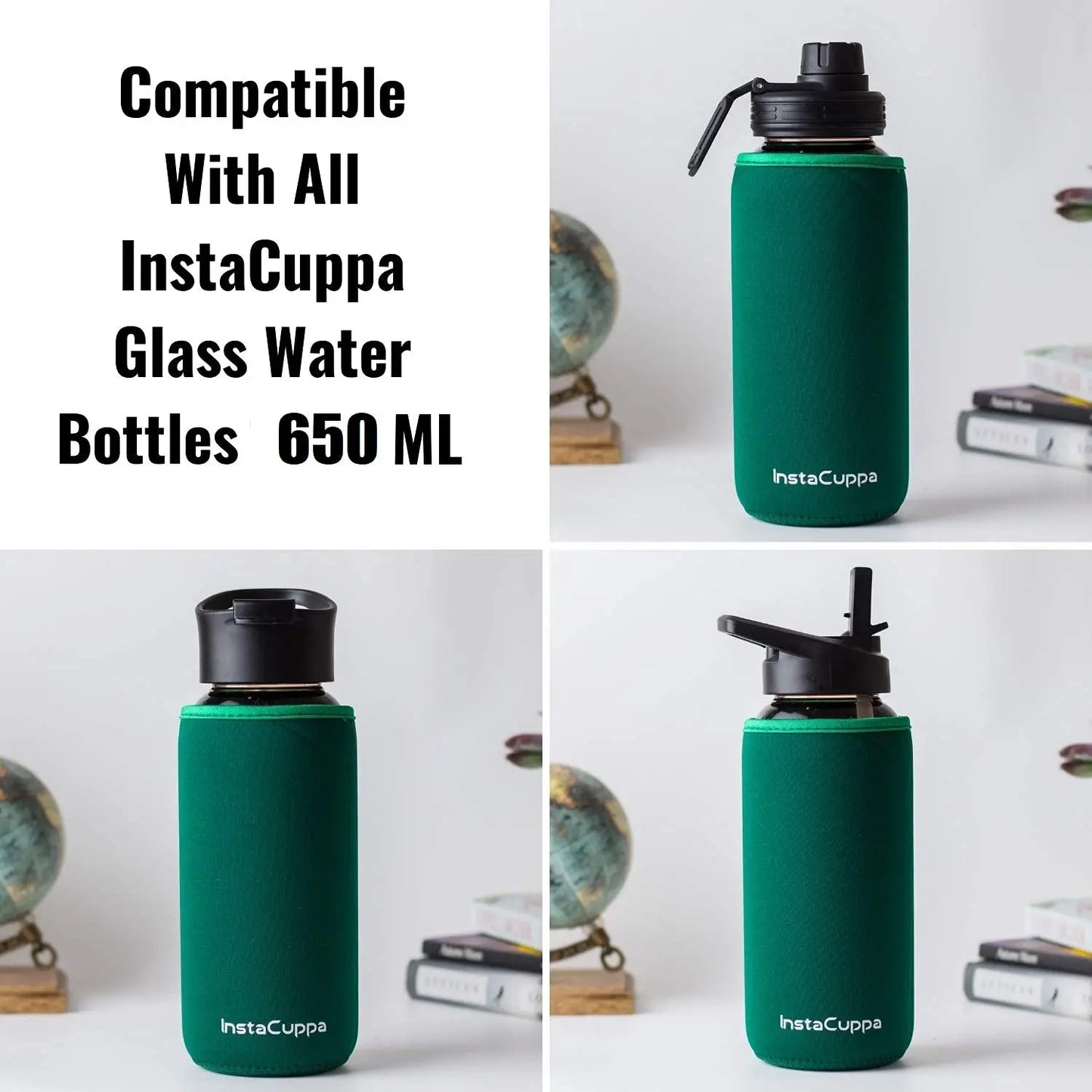 InstaCuppa Neoprene Silicone Sleeve Add on for Glass Bottle 650 ML/1000 ML 