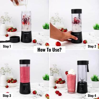InstaCuppa Portable Blender for Smoothie and Juices, Milk Shakes, Crushing Ice, USB Rechargeable Blender Machine for Kitchen with 2000 mAh Battery, 150 W Motor, 400 ML, Built-in Jar (Normal Edition) 