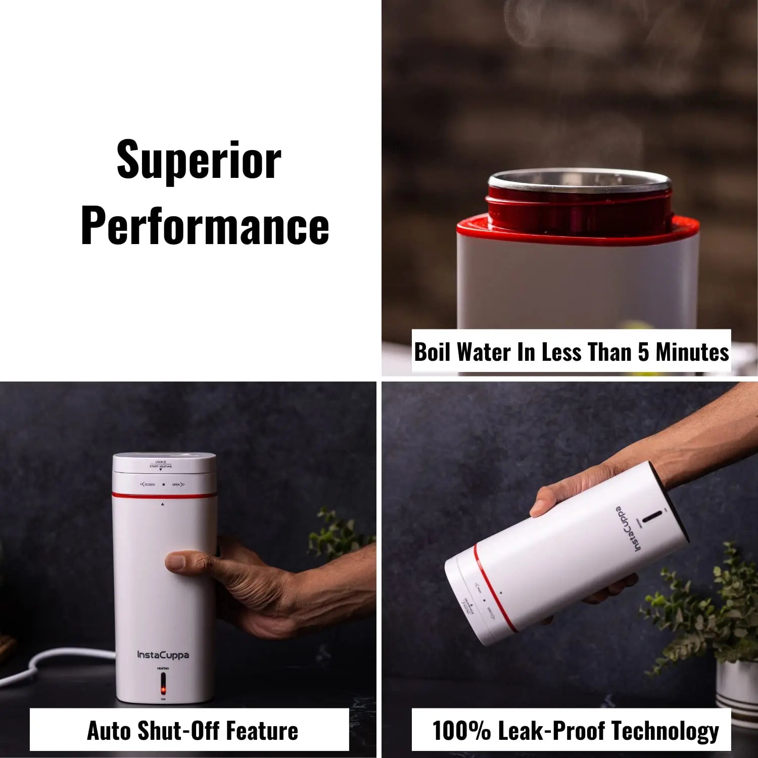 InstaCuppa Portable Electric Kettle, Travel Electric Water Bottle For Boiling Hot Water, Automatic Shut Off, Dry Boil Protection, 500 ML, 300 Watts 