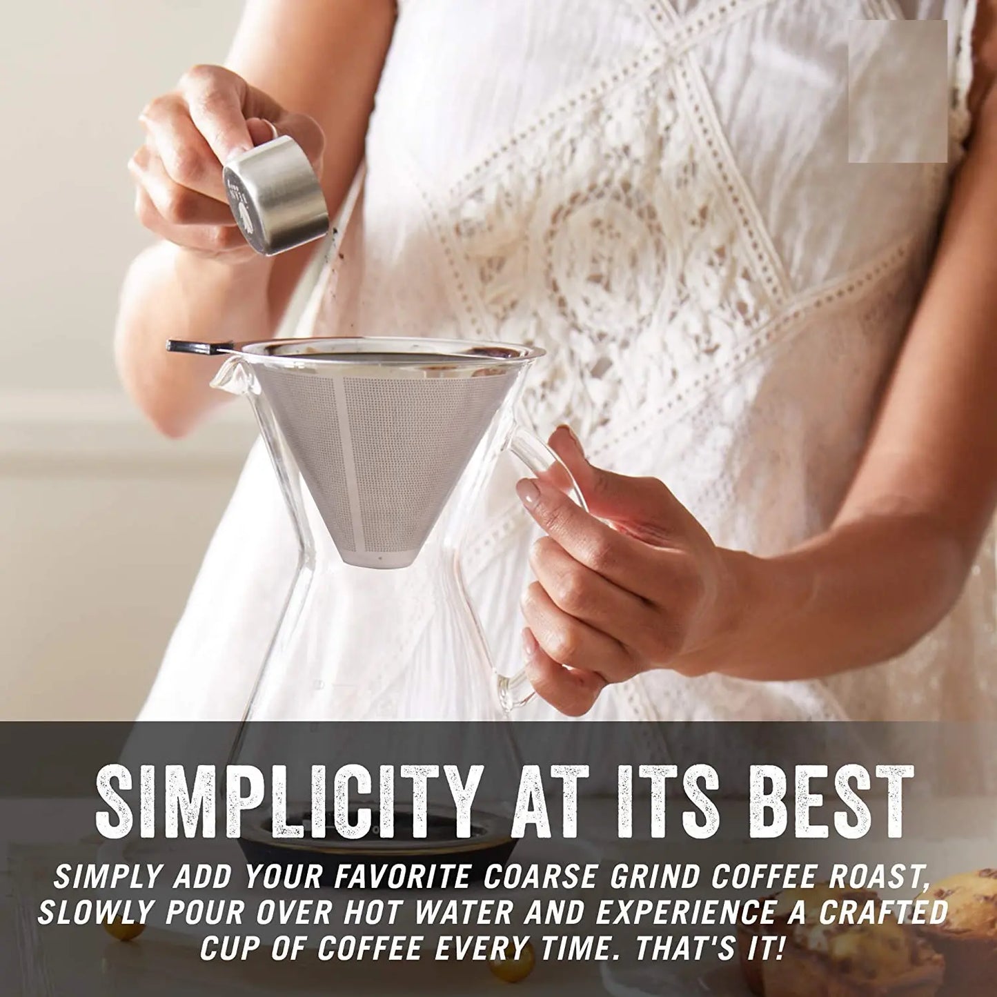 InstaCuppa Pour Over Drip Coffee Maker with Borosilicate Glass Carafe, Stainless Steel Filter Dripper, Silicone Sleeve for Extra Protection, 800 ML 