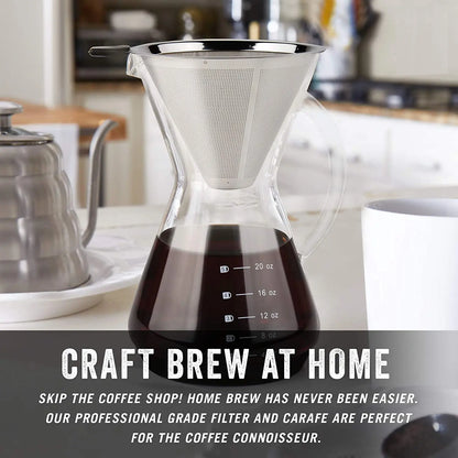 InstaCuppa Pour Over Drip Coffee Maker with Borosilicate Glass Carafe, Stainless Steel Filter Dripper, Silicone Sleeve for Extra Protection, 800 ML 