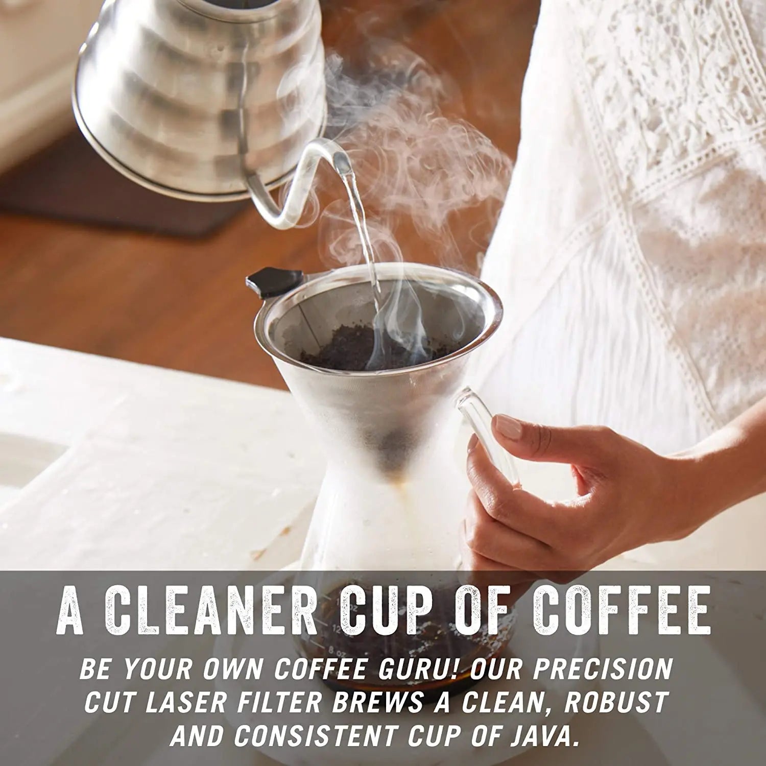 InstaCuppa Pour Over Drip Coffee Maker with Borosilicate Glass Carafe, Stainless Steel Filter Dripper, Silicone Sleeve for Extra Protection, 800 ML 