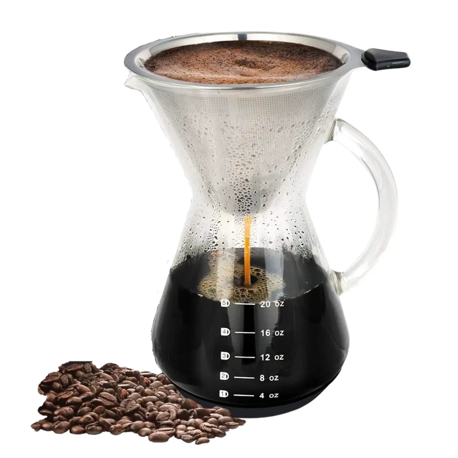 InstaCuppa Pour Over Drip Coffee Maker with Borosilicate Glass Carafe, Stainless Steel Filter Dripper, Silicone Sleeve for Extra Protection, 800 ML 