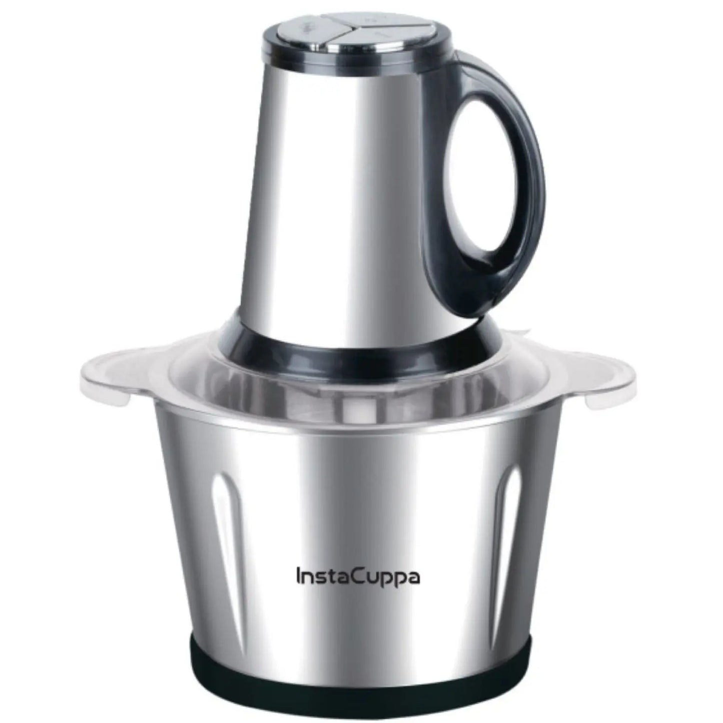 InstaCuppa Premium Electric Chopper with 3 Unique Attachments - Garlic Peeler, Stainless Steel Chopping Blades, Egg Beater - 3 Adjustable Speed Settings, Easy To Grip Handle, Unbreakable Bowl, 2000 ML 