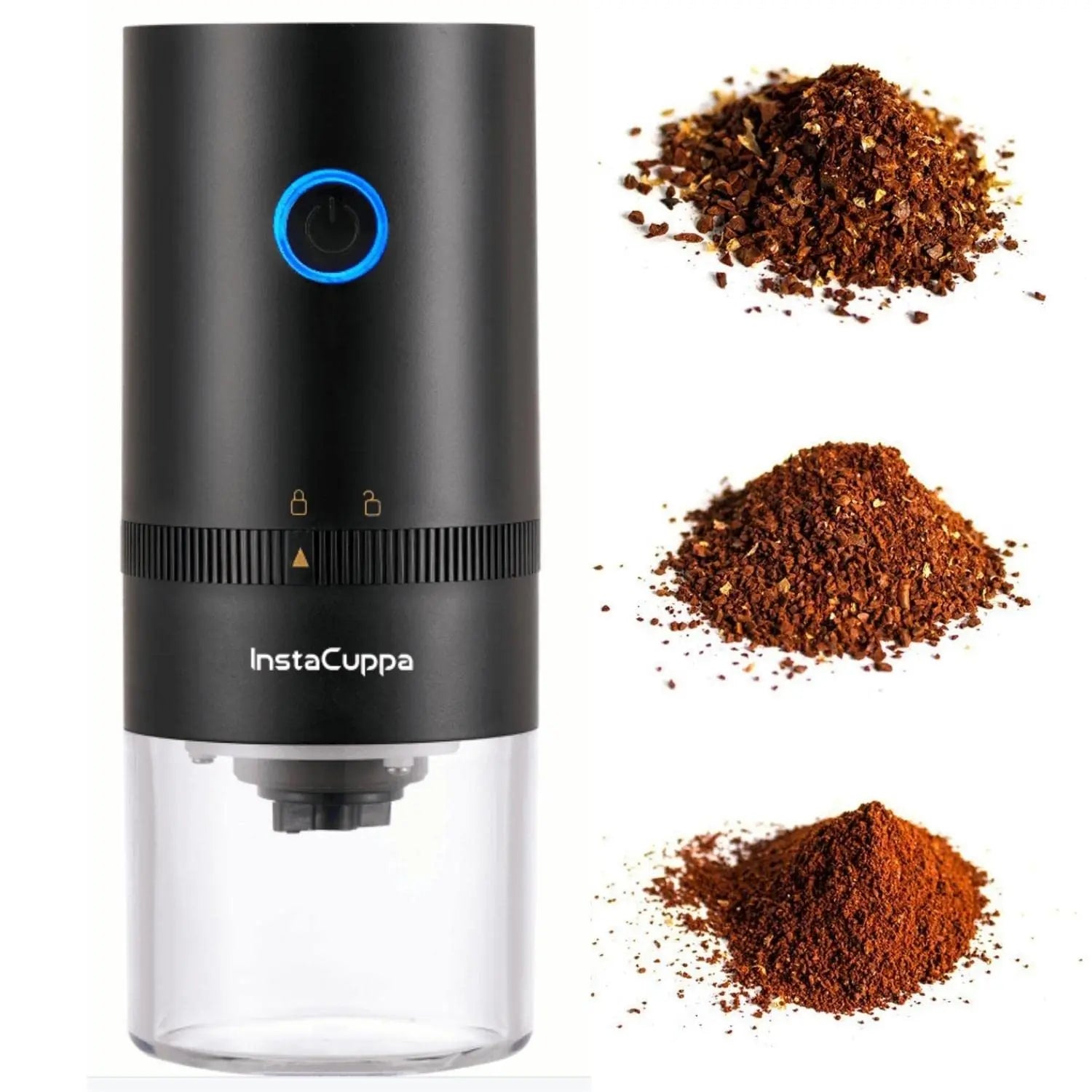 InstaCuppa Rechargeable Coffee Grinder with Conical Ceramic Burr Mill, Adjustable Grind Settings, Simple One-click ON/OFF Operation, Easy To Carry 