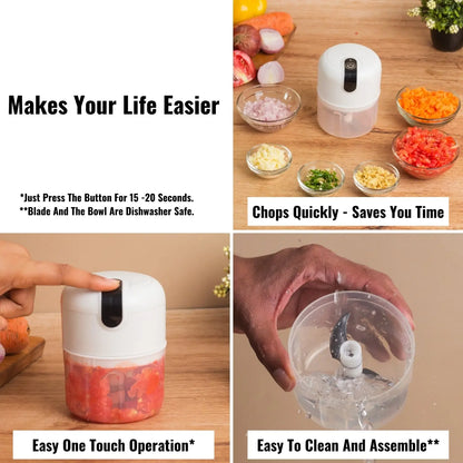 InstaCuppa Rechargeable Mini Electric Chopper, Chops In Less Than 10secs, Simple One Touch Operation, Long Battery Life, Easy To Carry Around 