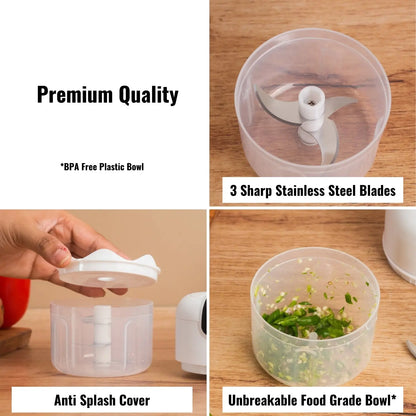 InstaCuppa Rechargeable Mini Electric Chopper, Chops In Less Than 10secs, Simple One Touch Operation, Long Battery Life, Easy To Carry Around 