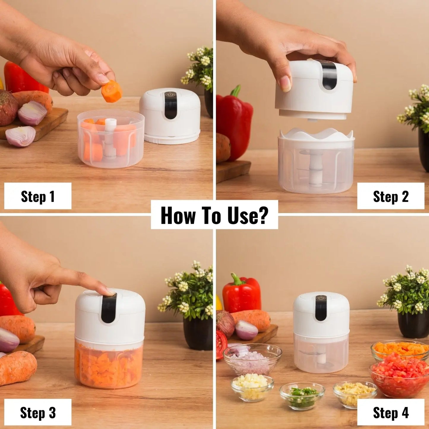 InstaCuppa Rechargeable Mini Electric Chopper, Chops In Less Than 10secs, Simple One Touch Operation, Long Battery Life, Easy To Carry Around 