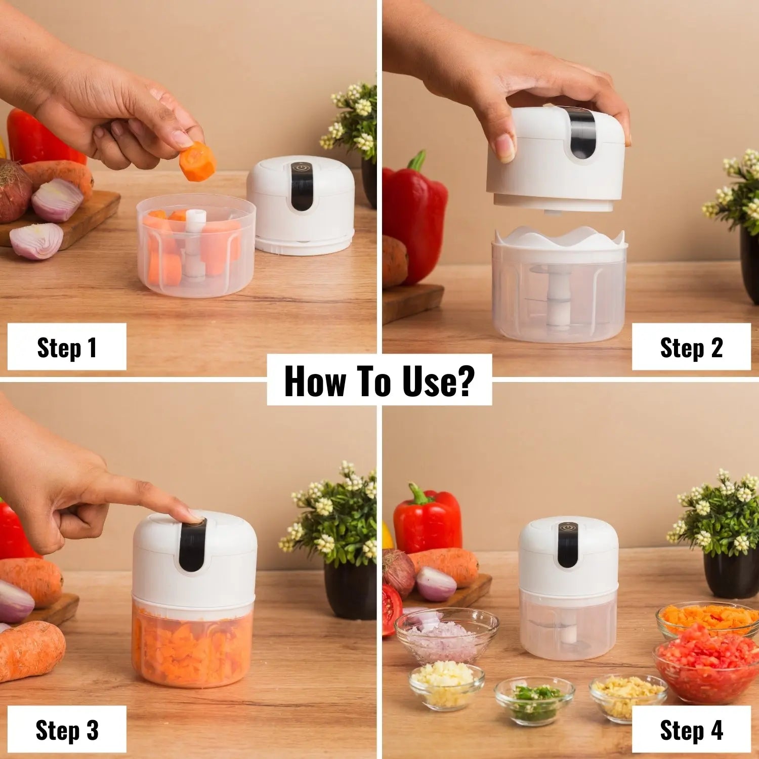 InstaCuppa Rechargeable Mini Electric Chopper, Chops In Less Than 10secs, Simple One Touch Operation, Long Battery Life, Easy To Carry Around 