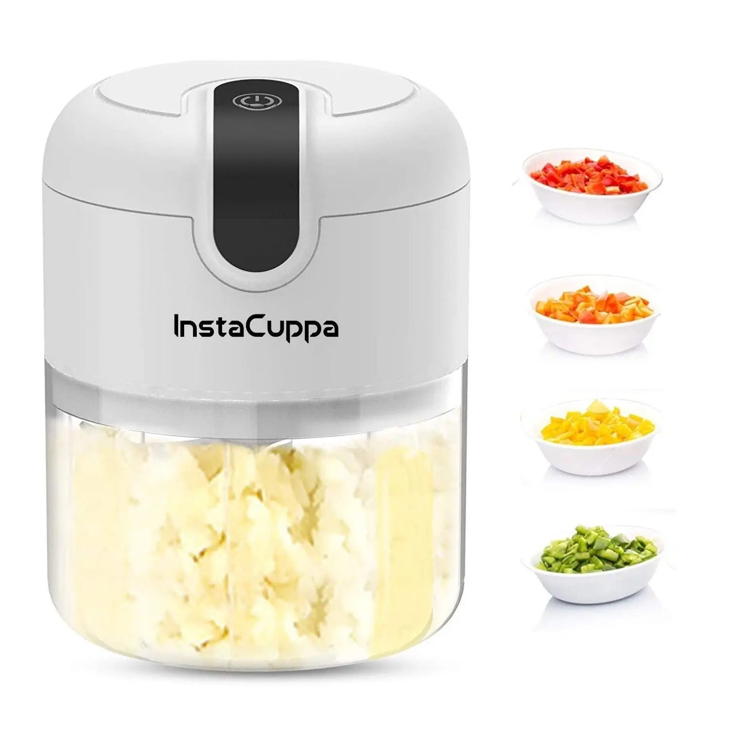 InstaCuppa Rechargeable Mini Electric Chopper, Chops In Less Than 10secs, Simple One Touch Operation, Long Battery Life, Easy To Carry Around  250 ML / White