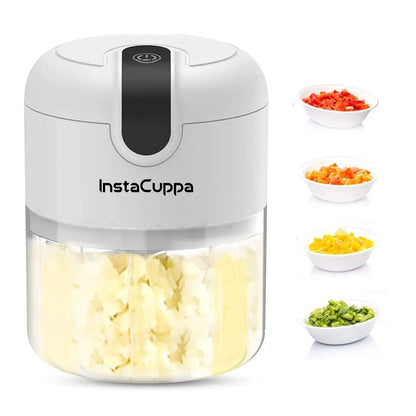 InstaCuppa Rechargeable Mini Electric Chopper, Chops In Less Than 10secs, Simple One Touch Operation, Long Battery Life, Easy To Carry Around  250 ML / White