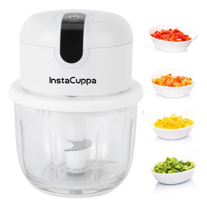 InstaCuppa Rechargeable Mini Electric Chopper, Chops In Less Than 10secs, Simple One Touch Operation, Long Battery Life, Easy To Carry Around  350 ML / White