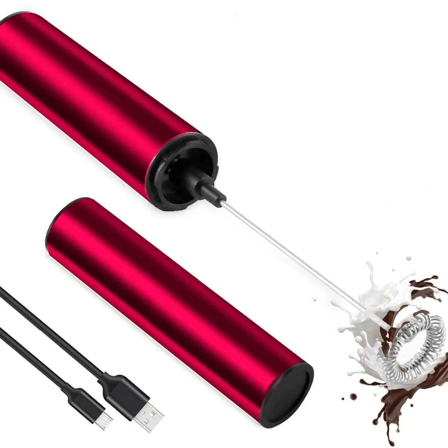 InstaCuppa Rechargeable Travel Milk Frother with 3 Speed Settings, 4 Stainless Steel Whisks (Classic Froth, Thick Foam, Egg Beater, Protein Mixer) Coffee Beater for Lattes & Cappuccino  Red