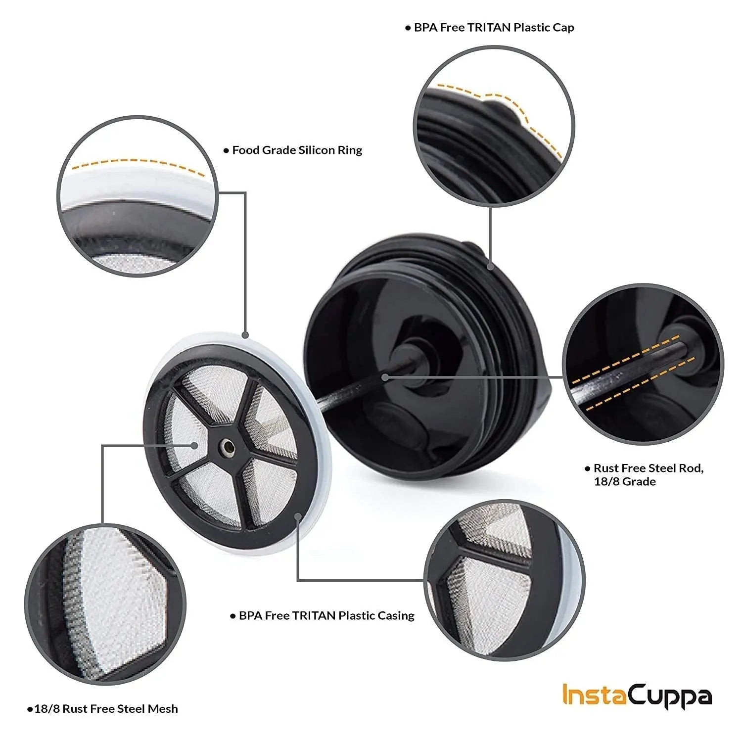 InstaCuppa Replacement Lid with Filter for Travel French Press Mug 400 ML 