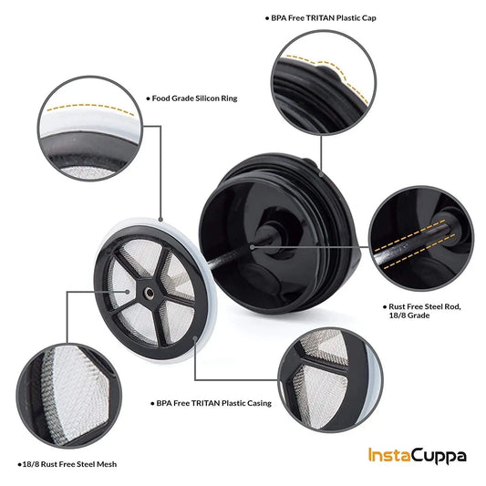 InstaCuppa Replacement Lid with Filter for Travel French Press Mug 400 ML 