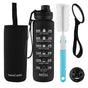 InstaCuppa Sipper Water Bottle with Motivational Time Markings, Neoprene Sleeve, Cleaning Brush, Protein Shaker Ball, BPA Free PCTG Plastic, 1 Liter