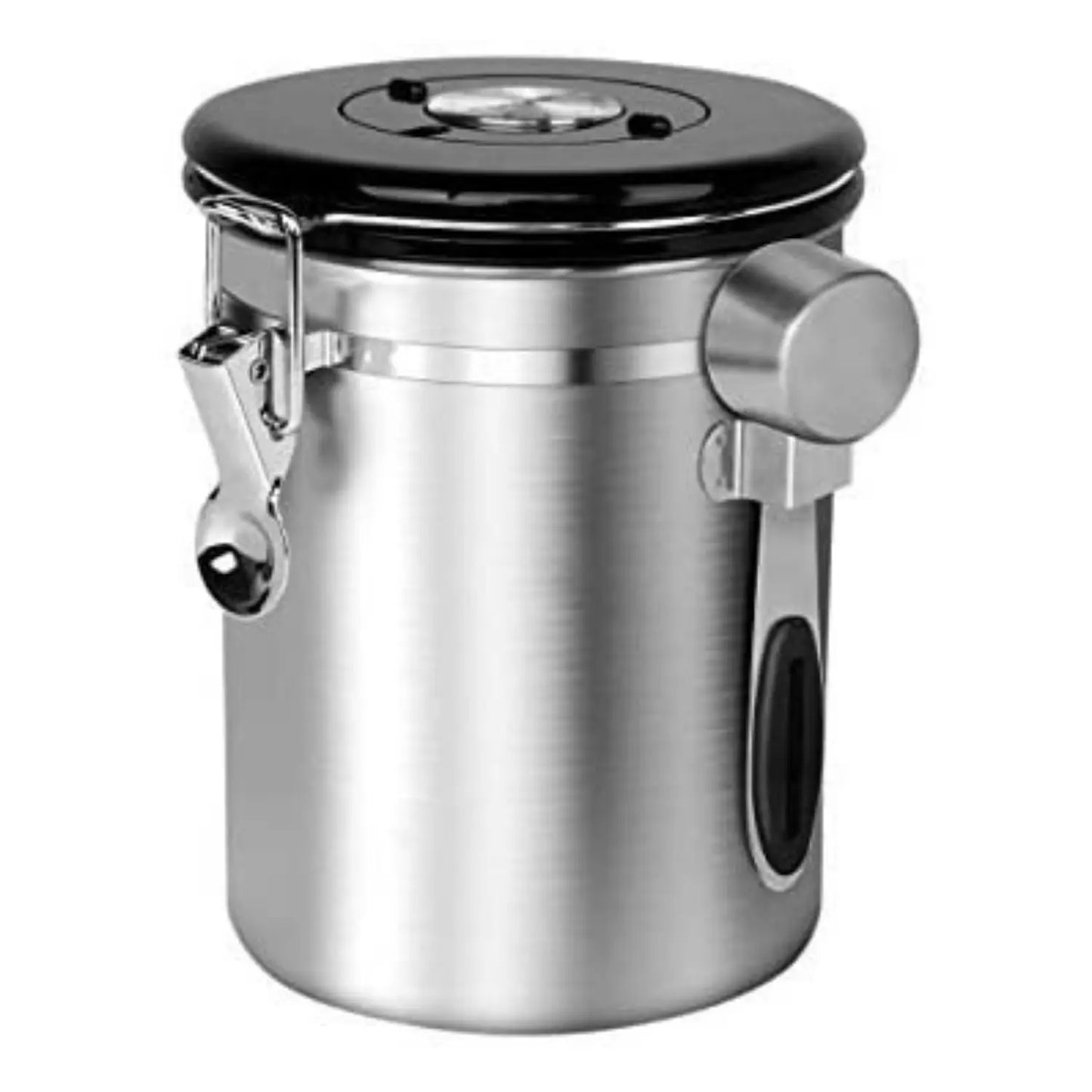 InstaCuppa Stainless Steel Coffee Canister, Airtight Container with Date Tracker Jar, CO2 Release Valve and Coffee Scoop, 500 Grams, Black  500 Grams / Steel