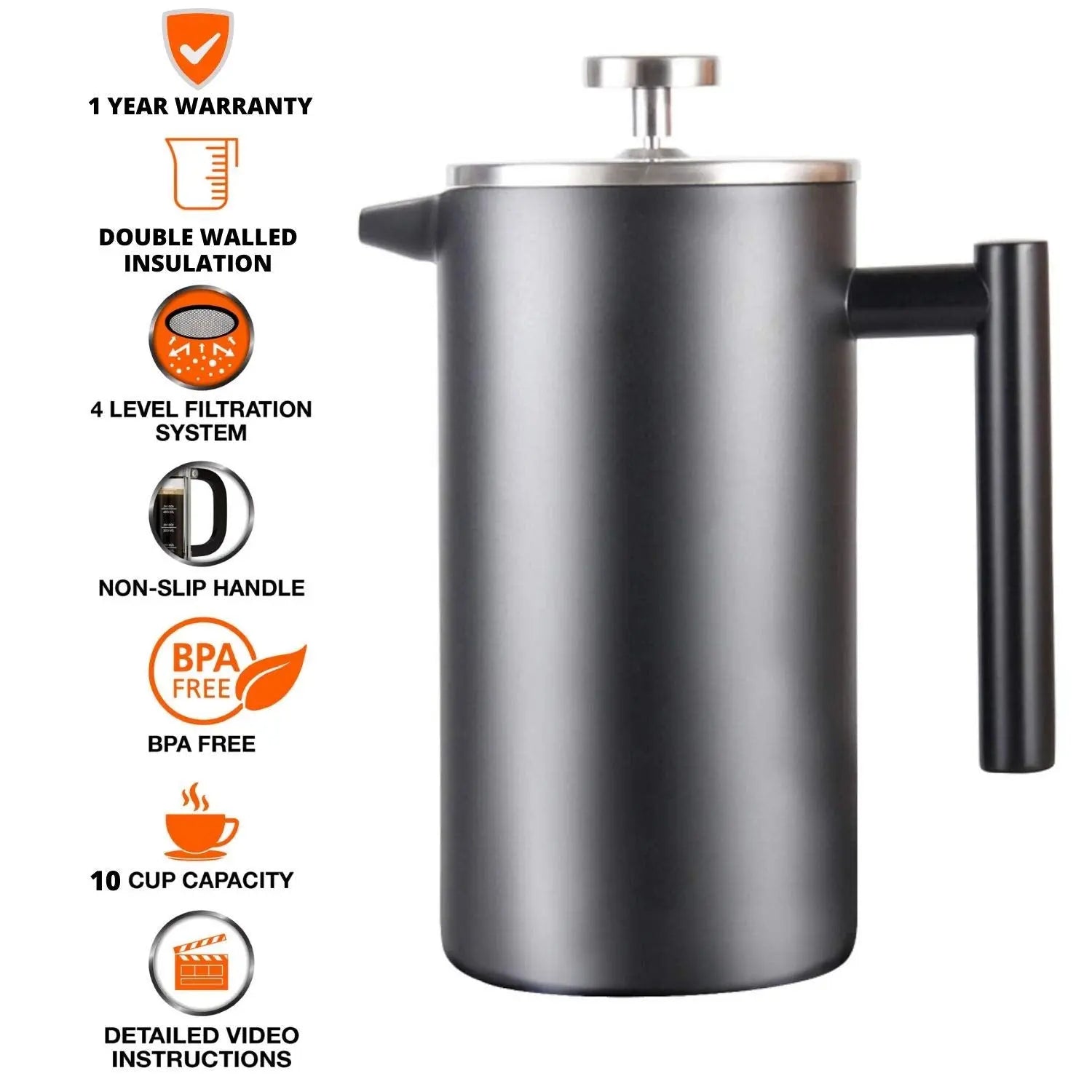 InstaCuppa French Press Coffee Maker with 4 Level Filtration