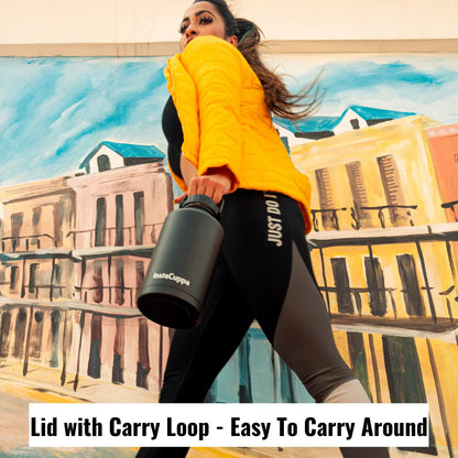 InstaCuppa Stainless Steel Thermos Flask Water Bottle with Sports Sipper Lid, Double Walled Vacuum Insulation 