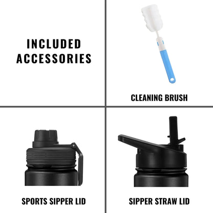 InstaCuppa Stainless Steel Thermos Flask Water Bottle with Sports Sipper Lid, Double Walled Vacuum Insulation 