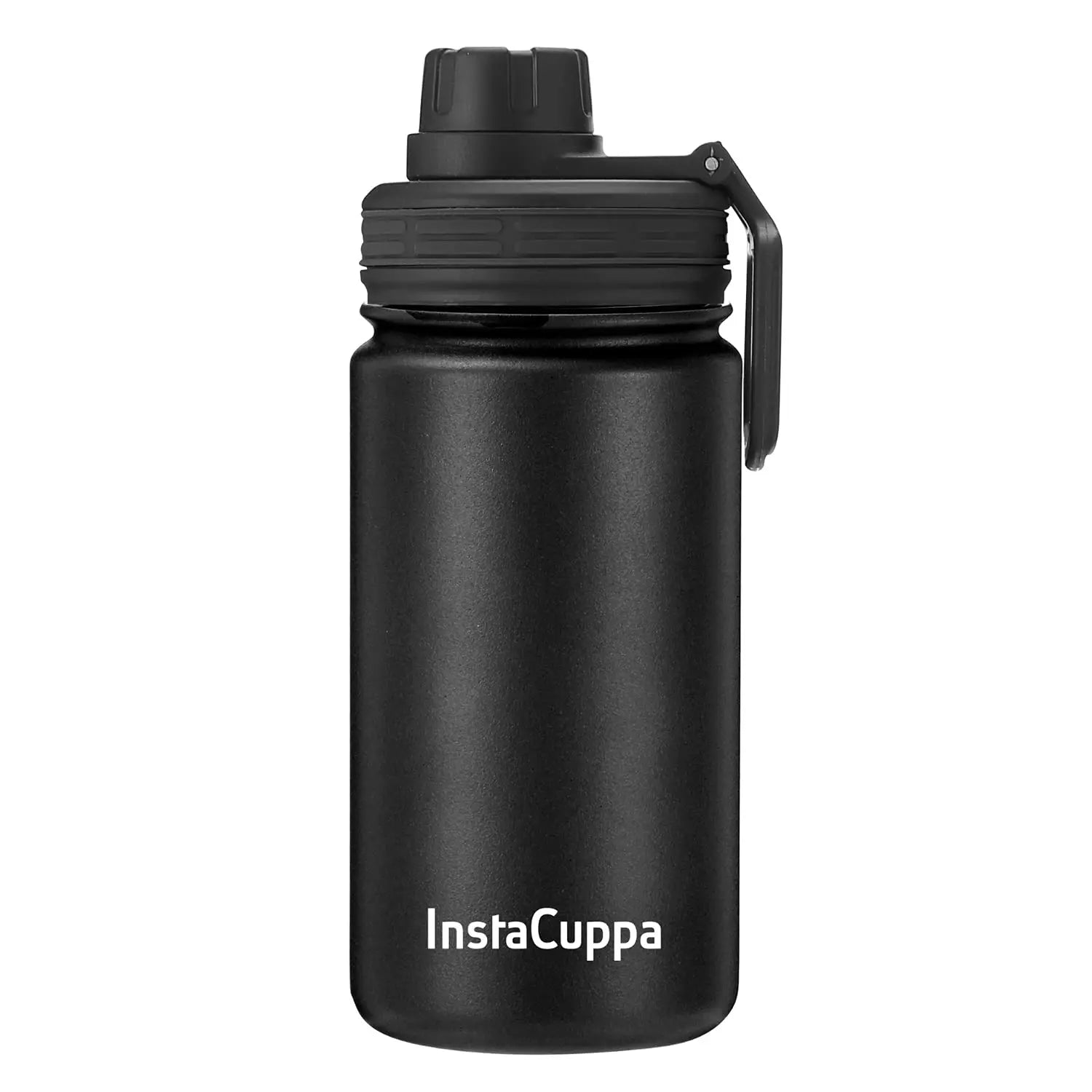 InstaCuppa Stainless Steel Thermos Flask Water Bottle with Sports Sipper Lid, Double Walled Vacuum Insulation  350 ML / Black