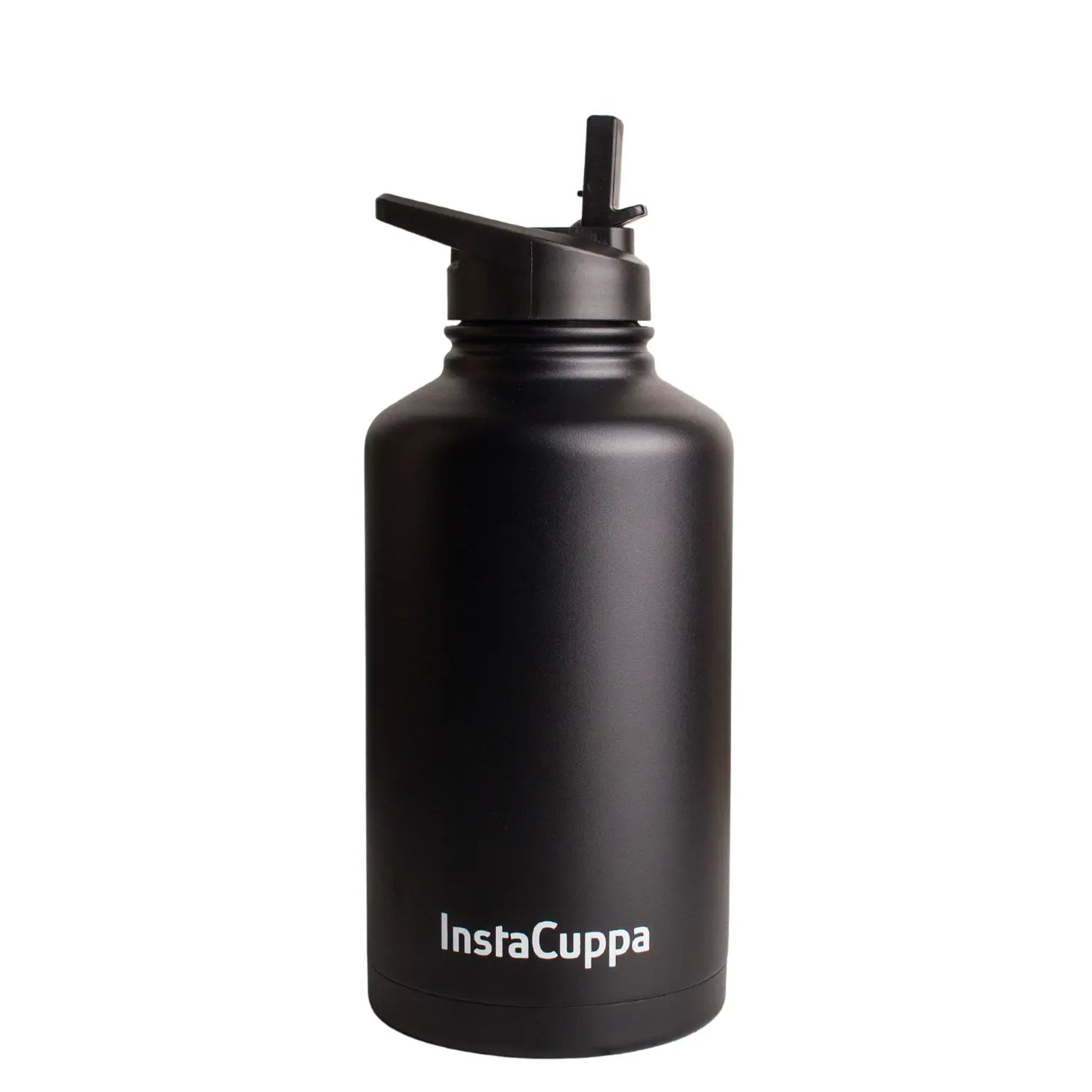 InstaCuppa Stainless Steel Thermos Flask Water Bottle with Straw Sipper Lid, Double Walled Vacuum Insulation  2000 ML / Black