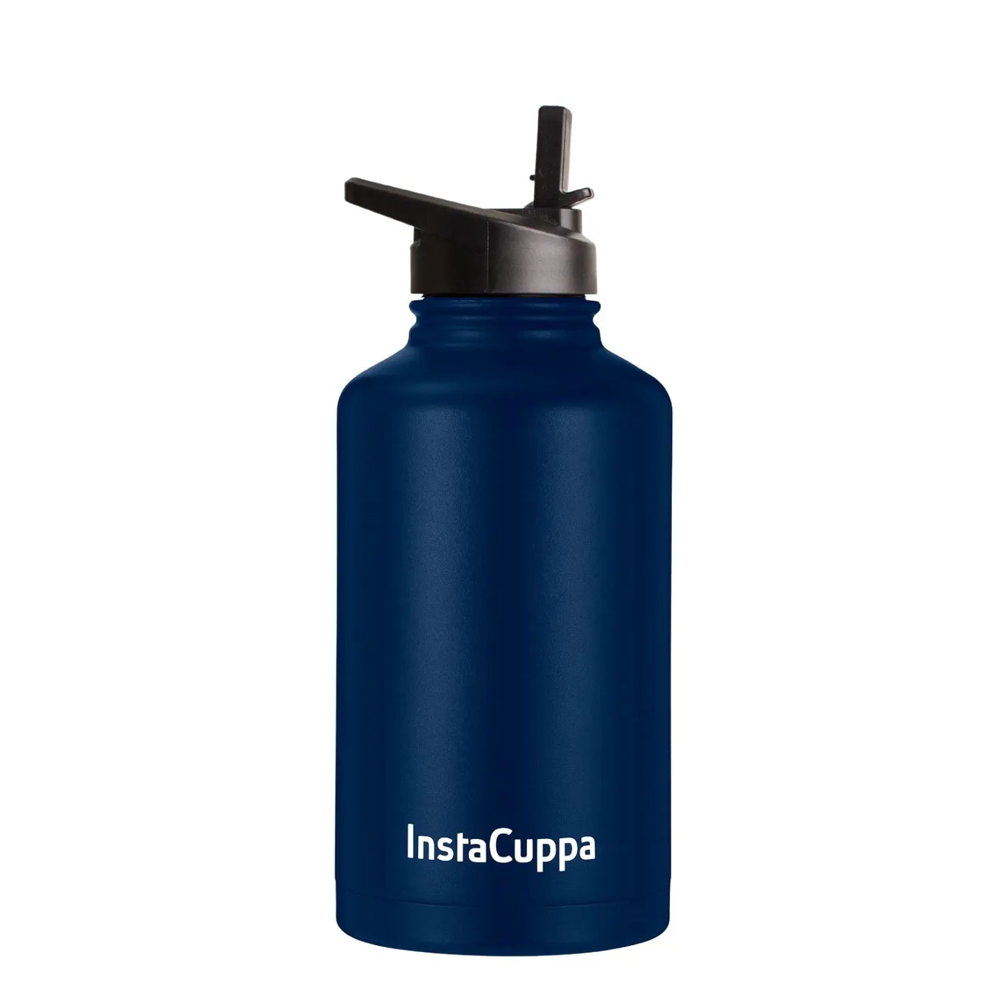 InstaCuppa Stainless Steel Thermos Flask Water Bottle with Straw Sipper Lid, Double Walled Vacuum Insulation  2000 ML / Navy Blue